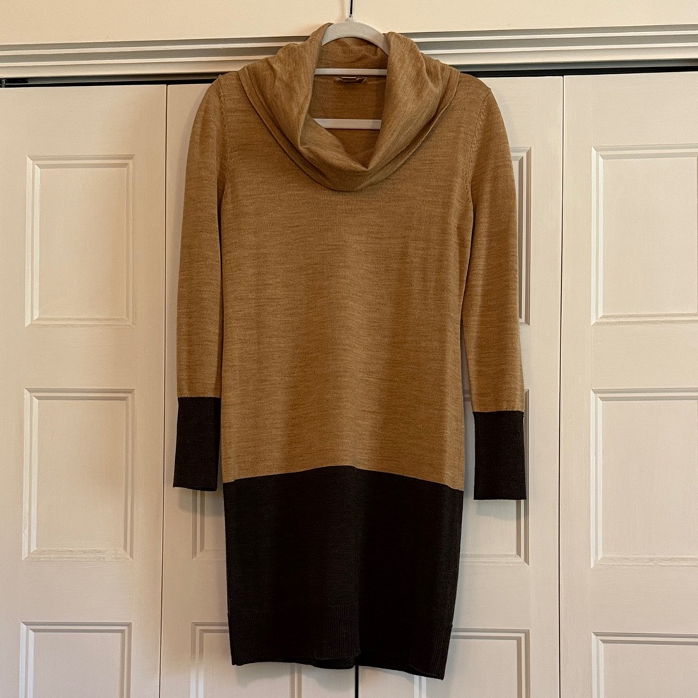 LOFT Tan and Black Cowl Neck Sweater Dress